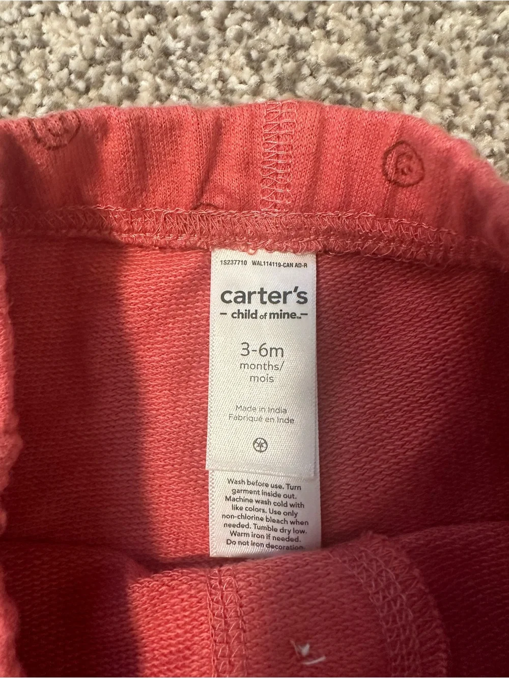 Carter’s Baby 3-6M Coral Pink Smiley Face Print Pants NWOT